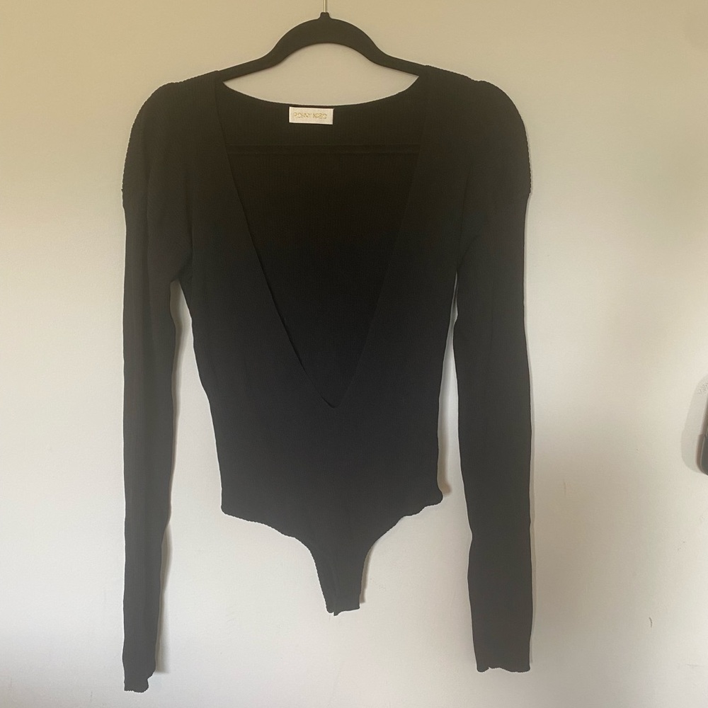 Ronny Kobo Knit Deep Plunge Bodysuit M